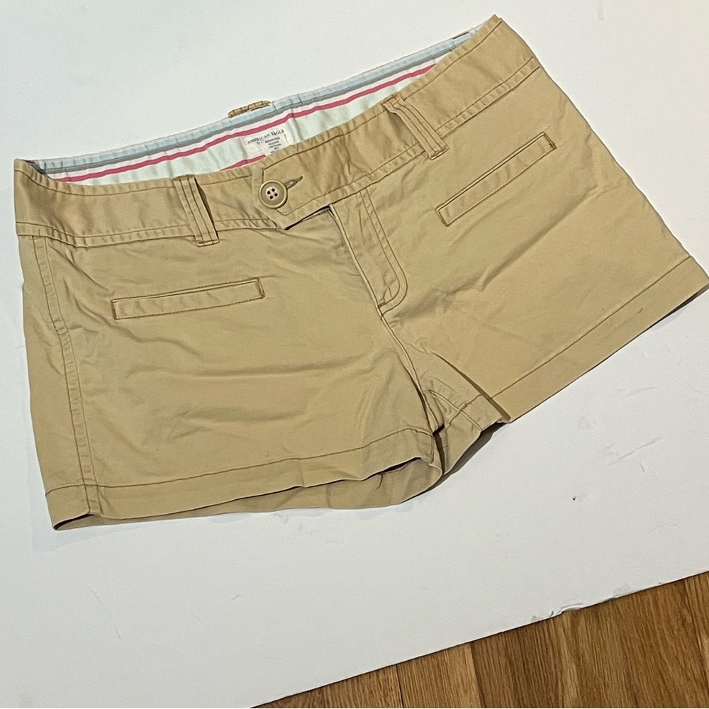 American Eagle Outfitters Tan Bermuda Shorts with Subtle Stripe Waistband